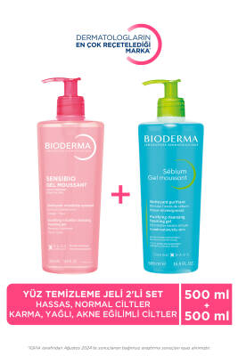 Hassas ve Normal Ciltler & Karma, Yağlı ve Akne Eğilimli Ciltler İçin Yüz Temizleme Jeli 2li Set - Bioderma