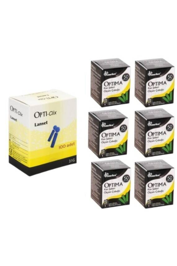Kan Şekeri Ölçüm Çubuğu (strip) 6 Kutu(300 Adet) + 1 Kutu (100 Adet) Opti-clix Parmak Delici - 1