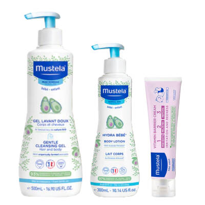 Mustela Bebek Bakım Seti - Yenidoğan 500 ml + Pişik 100 ml + Hydra 300 ml - Mustela